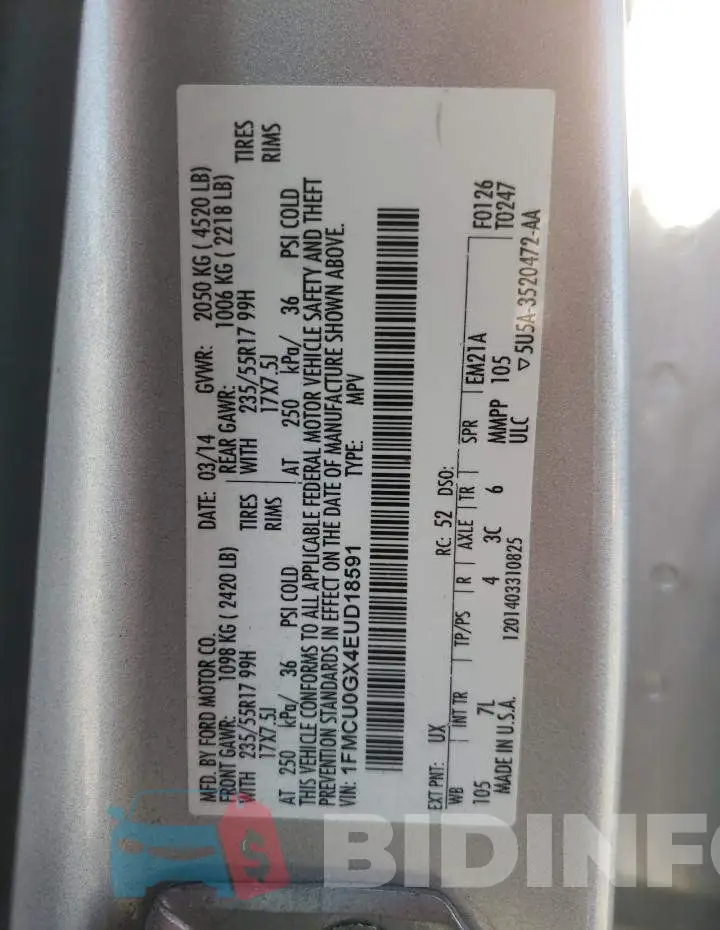 1FMCU0GX4EUD18591 Photo# 12