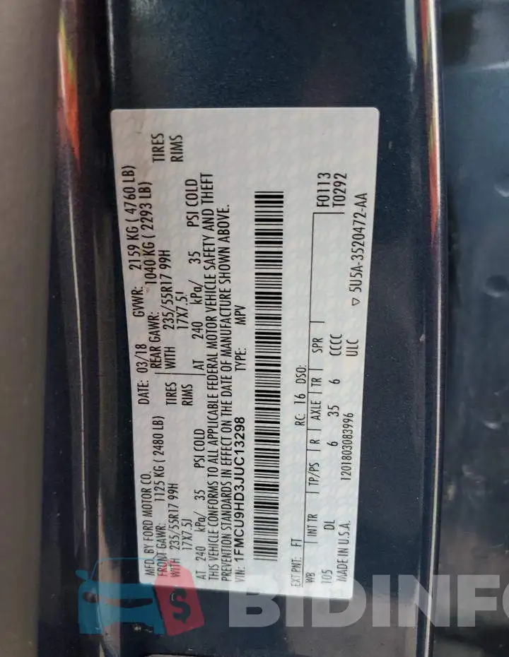 1FMCU9HD3JUC13298 Photo# 14