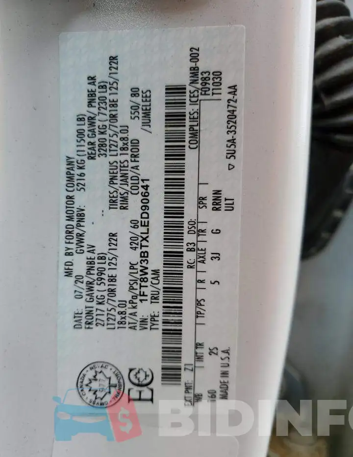 1FT8W3BTXLED90641 Photo# 12