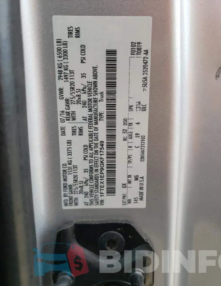 1FTEX1EP9GKF17549 Photo# 12