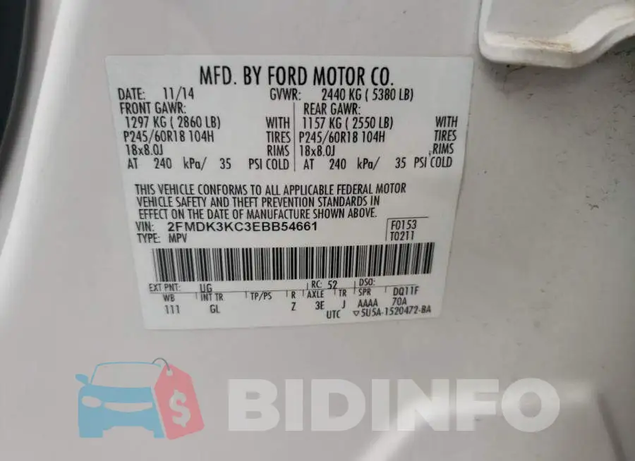 2FMDK3KC3EBB54661 Photo# 12