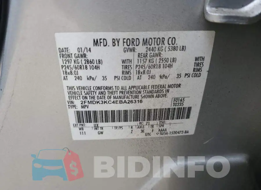 2FMDK3KC4EBA26316 Photo# 13