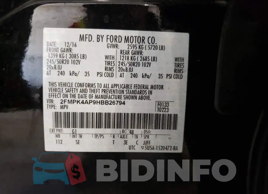 2FMPK4AP9HBB26794 Photo# 13