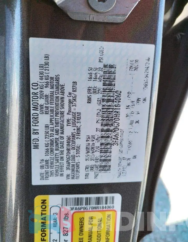 3FA6P0G70HR184060 Photo# 12