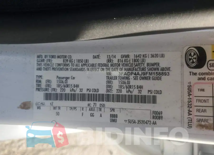 3FADP4AJ9FM158893 Photo# 13