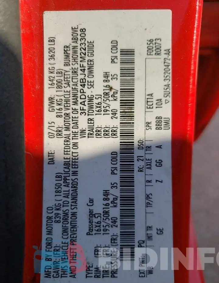 3FADP4BJ4FM223308 Photo# 12