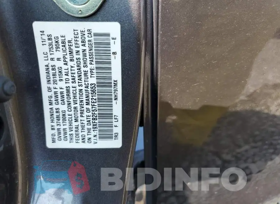 19XFB2F57FE215653 Photo# 12