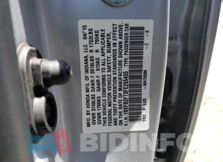 19XFB2F73FE255455 Photo# 13