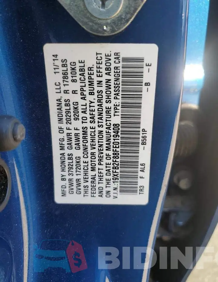 19XFB2F88FE019408 Photo# 12