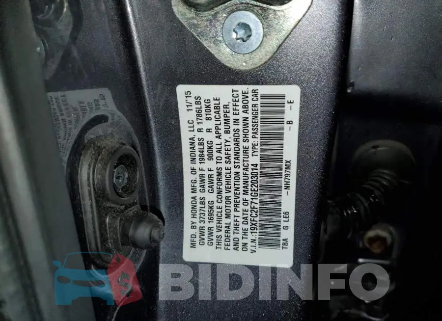 19XFC2F71GE203014 Photo# 12