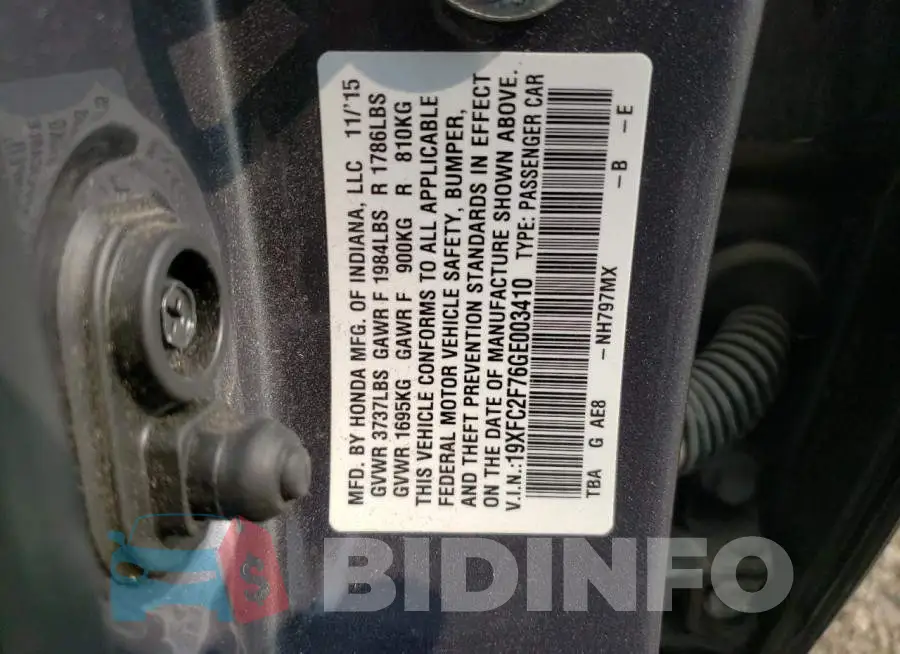19XFC2F76GE003410 Photo# 12