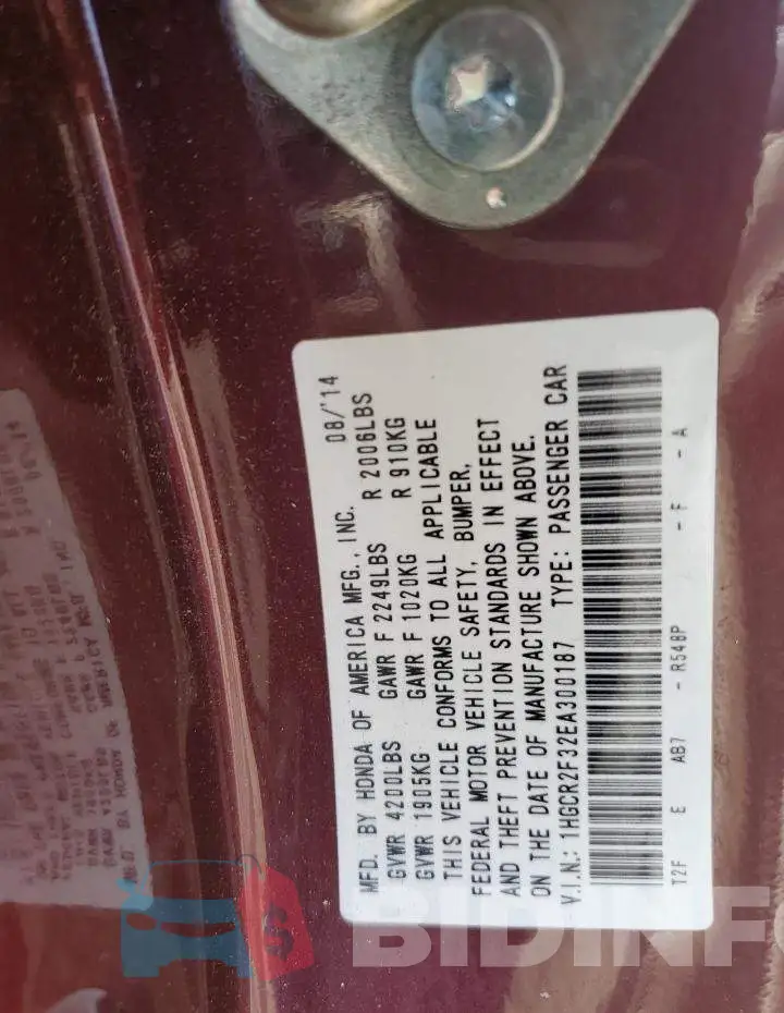 1HGCR2F32EA300187 Photo# 12