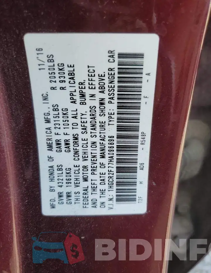 1HGCR2F77HA096896 Photo# 13