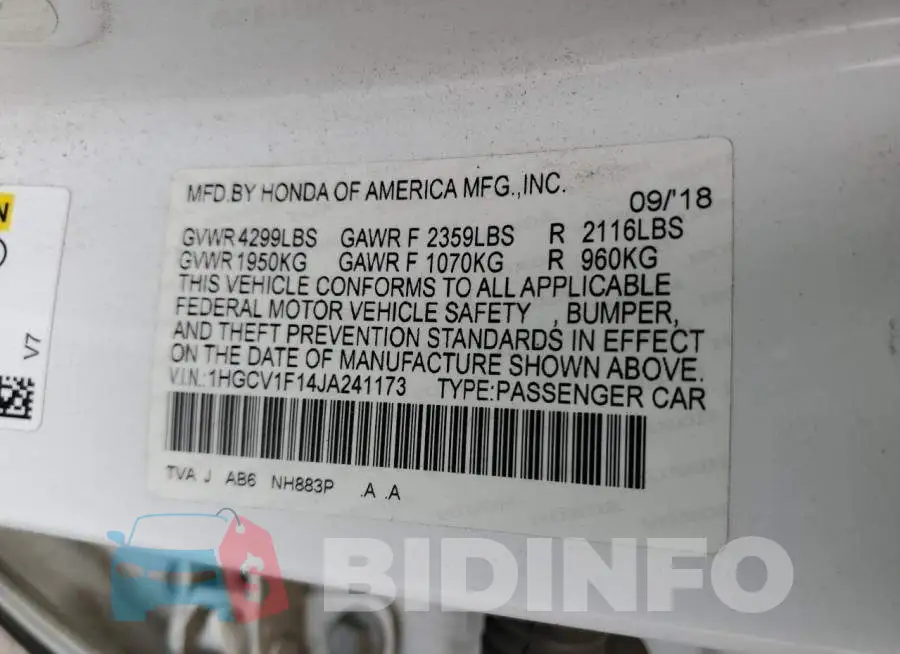 1HGCV1F14JA241173 Photo# 12