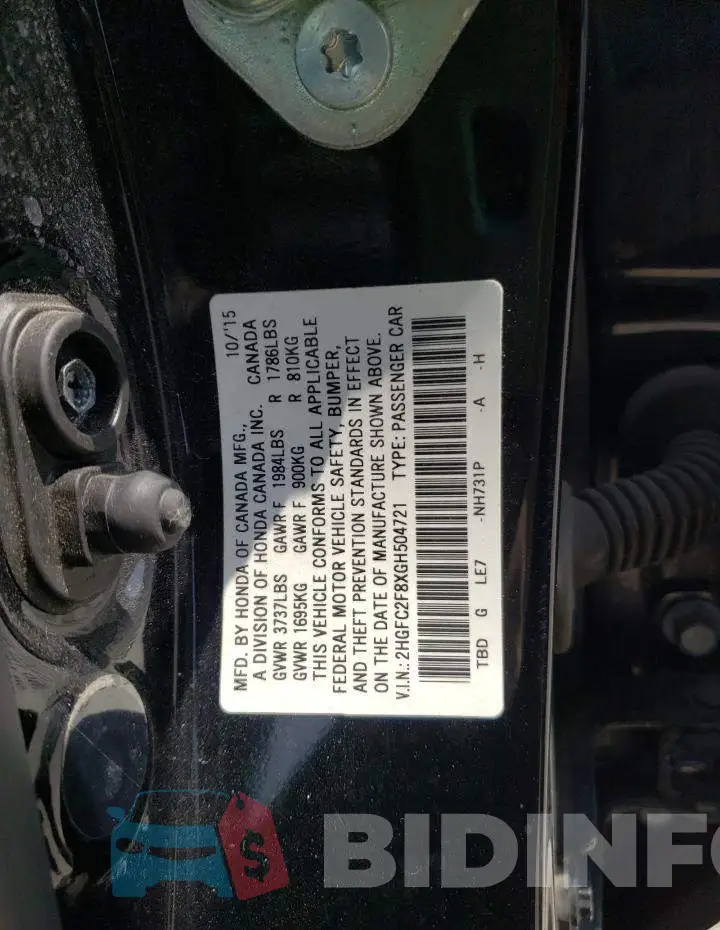 2HGFC2F8XGH504721 Photo# 12