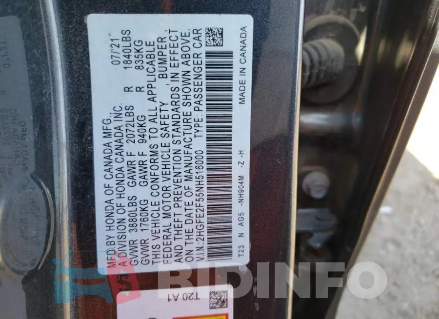 2HGFE2F55NH516000 Photo# 13