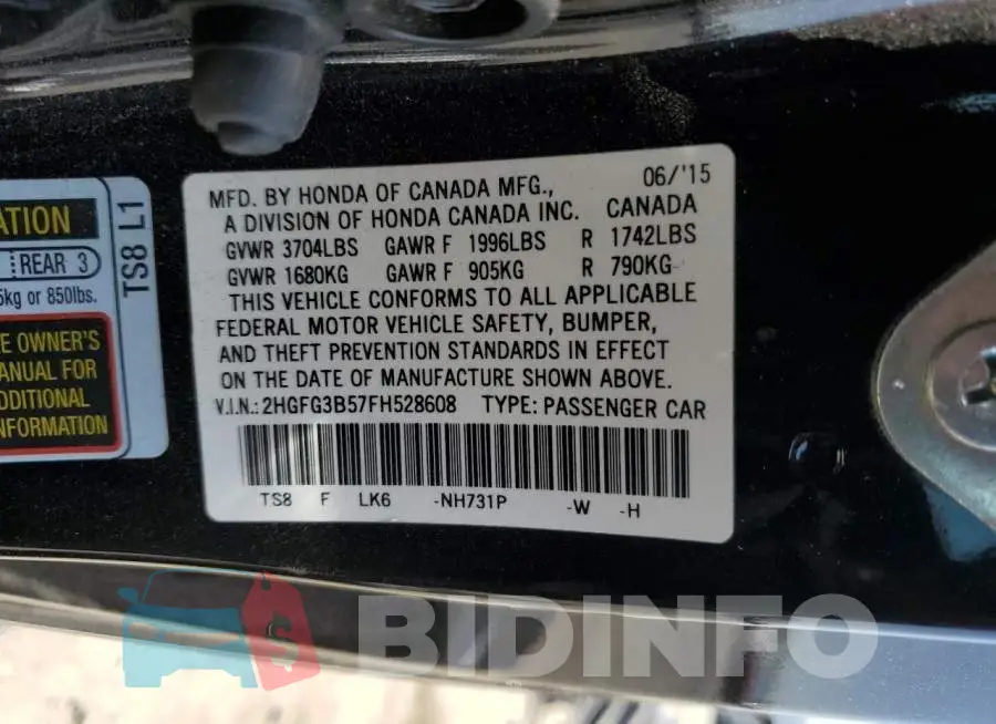2HGFG3B57FH528608 Photo# 13