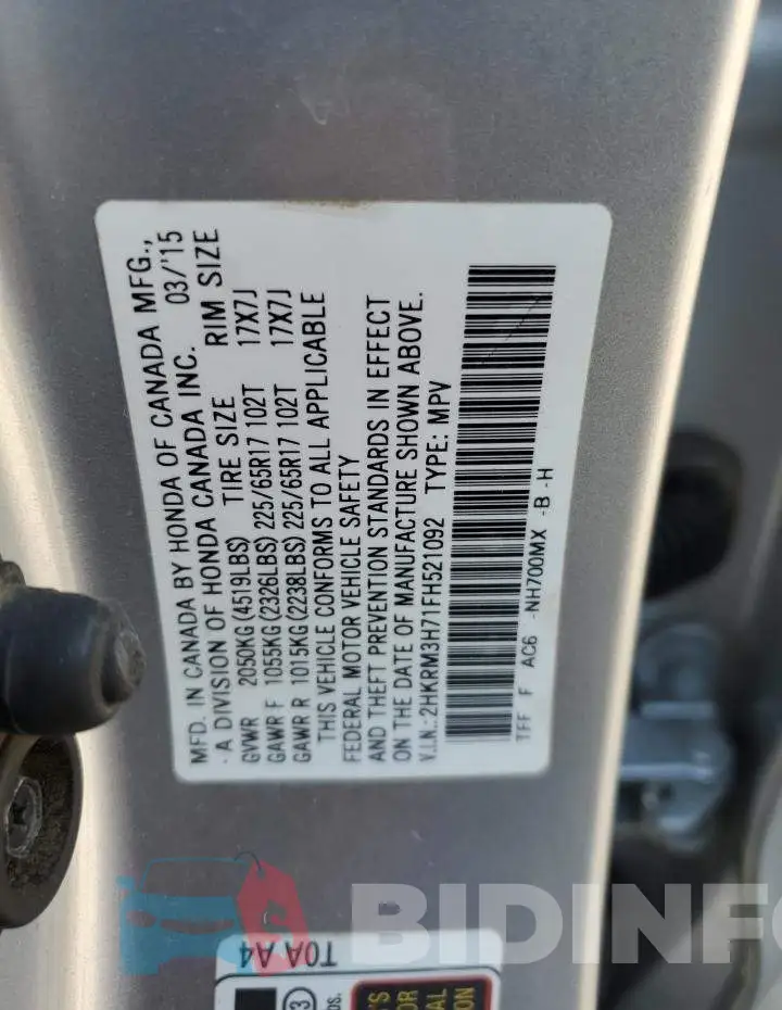 2HKRM3H71FH521092 Photo# 12