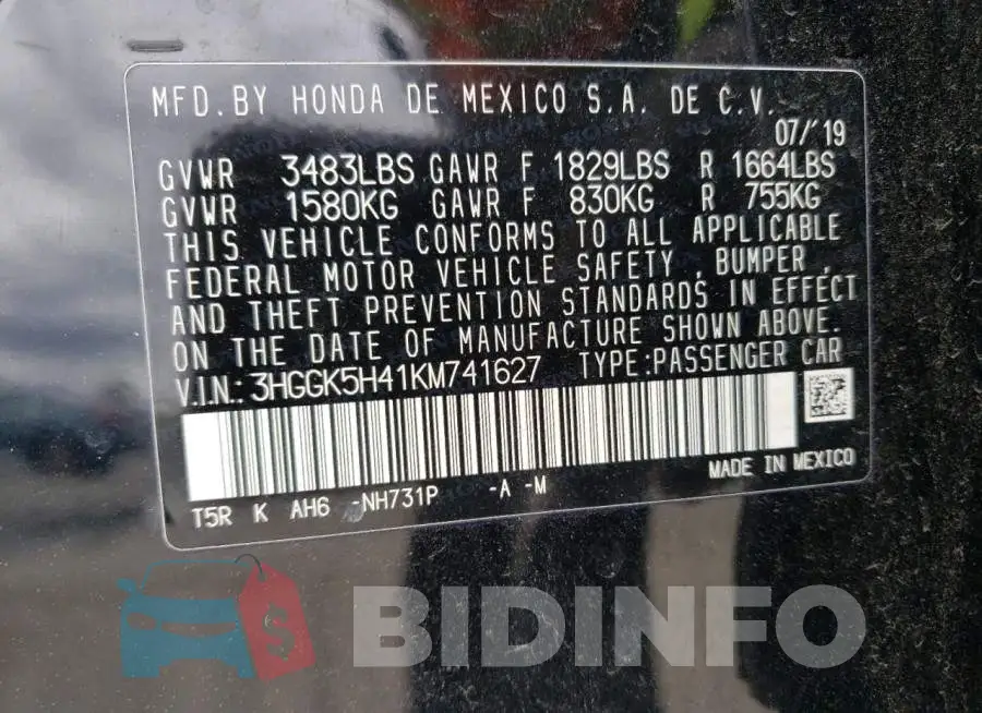 3HGGK5H41KM741627 Photo# 13
