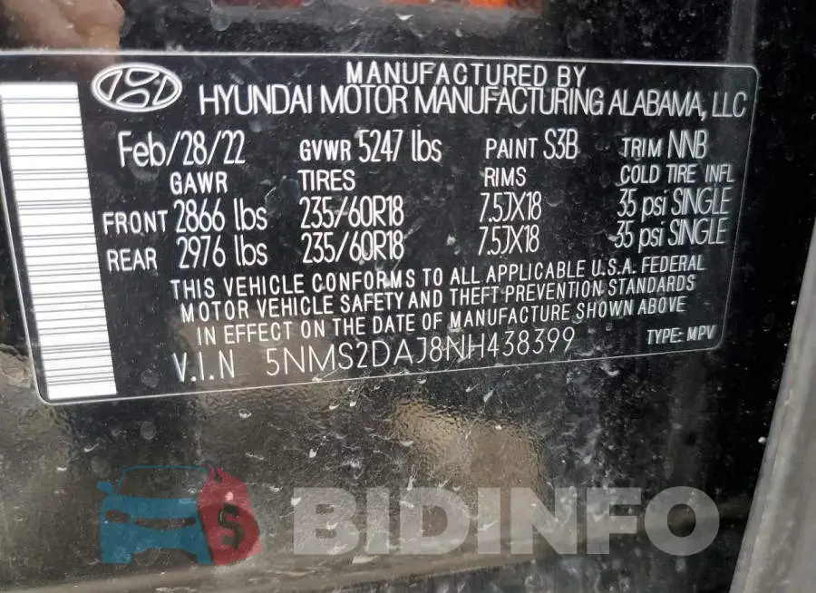 5NMS2DAJ8NH438399 Photo# 14