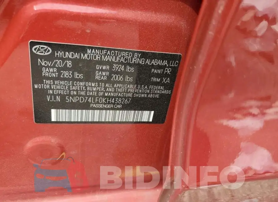5NPD74LF0KH438267 Photo# 12