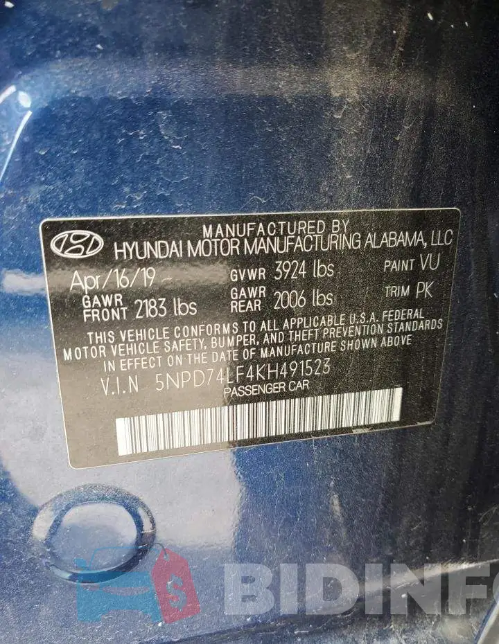 5NPD74LF4KH491523 Photo# 12