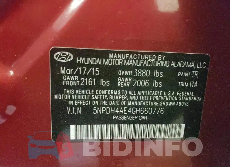 5NPDH4AE4GH660776 Photo# 12