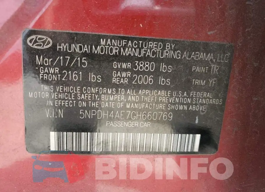 5NPDH4AE7GH660769 Photo# 12