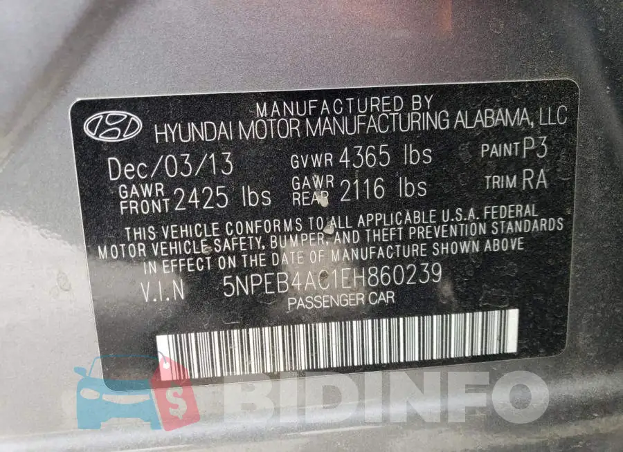 5NPEB4AC1EH860239 Photo# 12