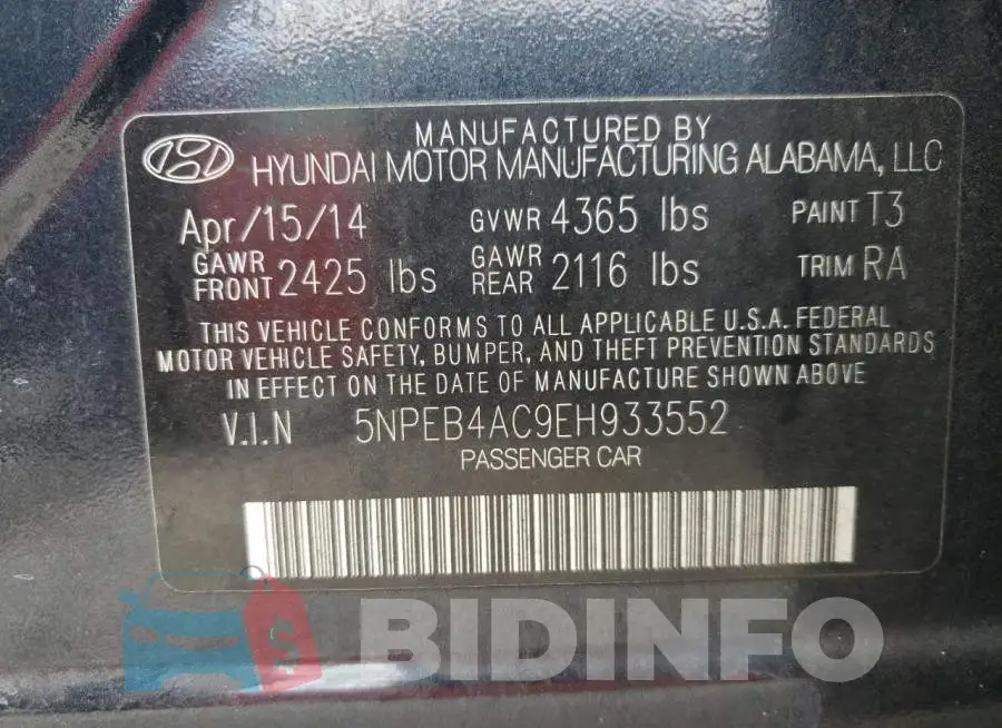 5NPEB4AC9EH933552 Photo# 13