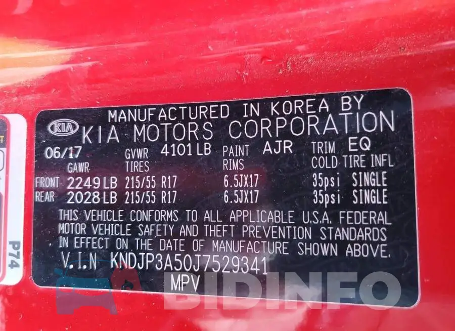 KNDJP3A50J7529341 Photo# 14
