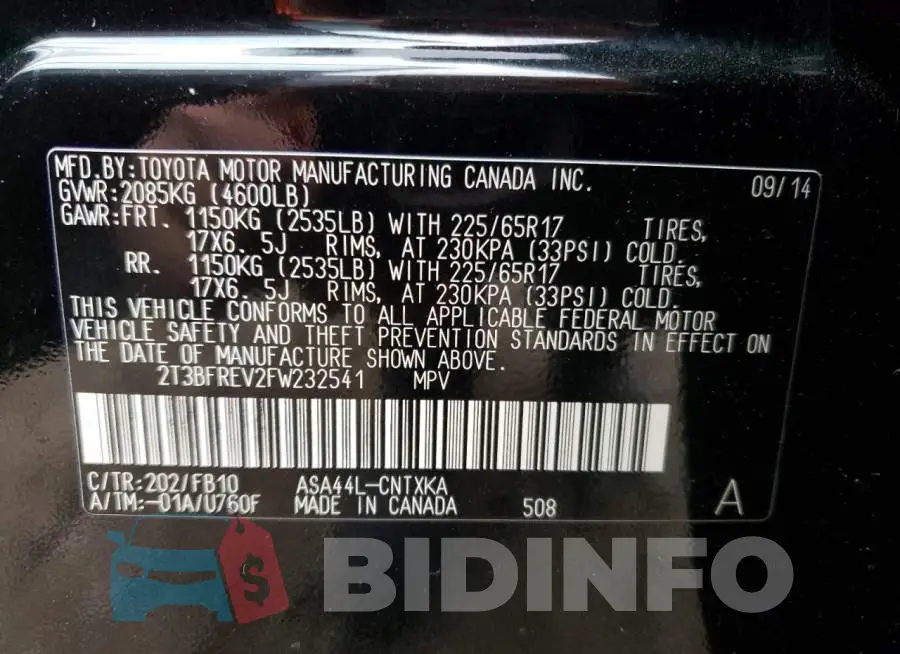 2T3BFREV2FW232541 Photo# 13