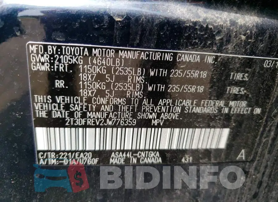 2T3DFREV2JW776359 Photo# 13