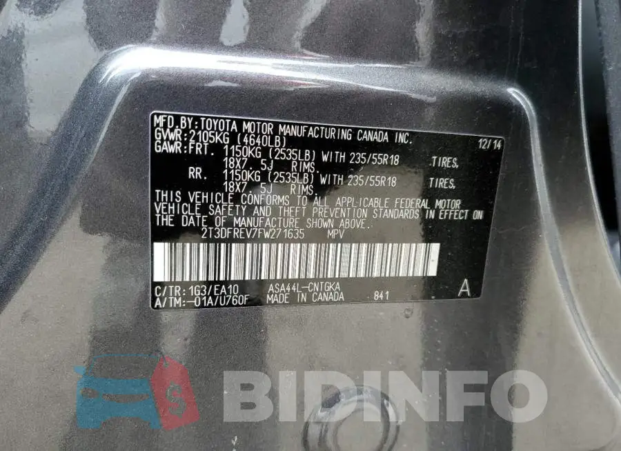 2T3DFREV7FW271635 Photo# 14