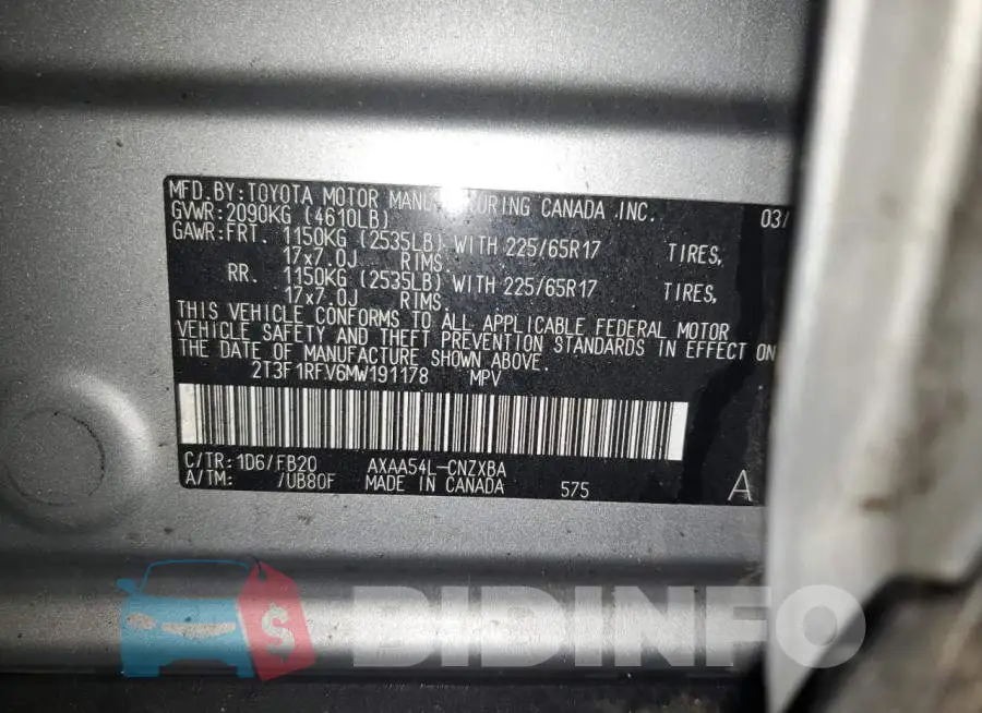 2T3F1RFV6MW191178 Photo# 13