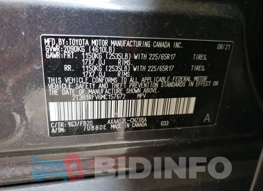 2T3H1RFV6MC157672 Photo# 14