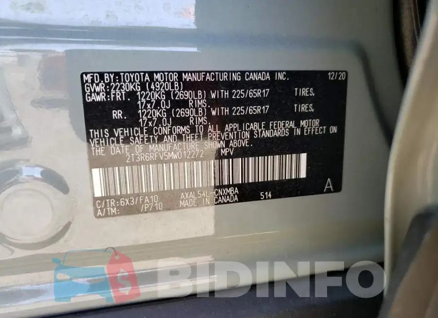 2T3R6RFV5MW012272 Photo# 13