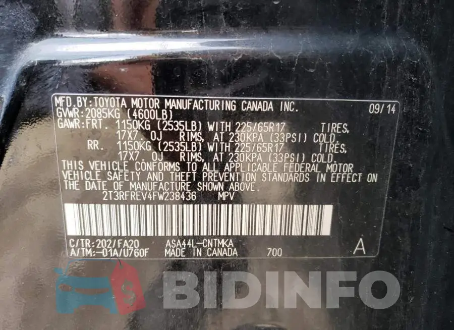 2T3RFREV4FW238436 Photo# 14
