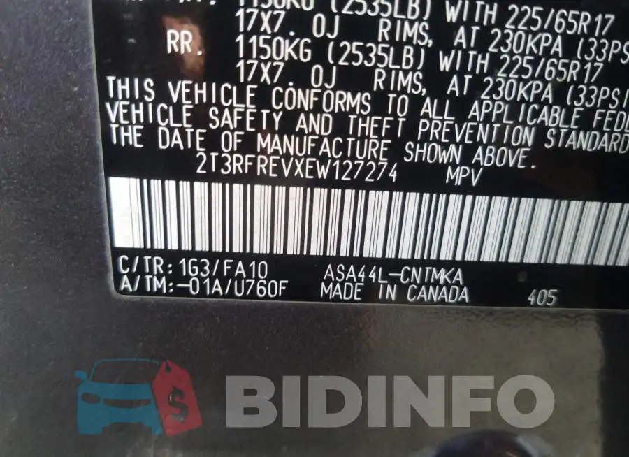 2T3RFREVXEW127274 Photo# 10