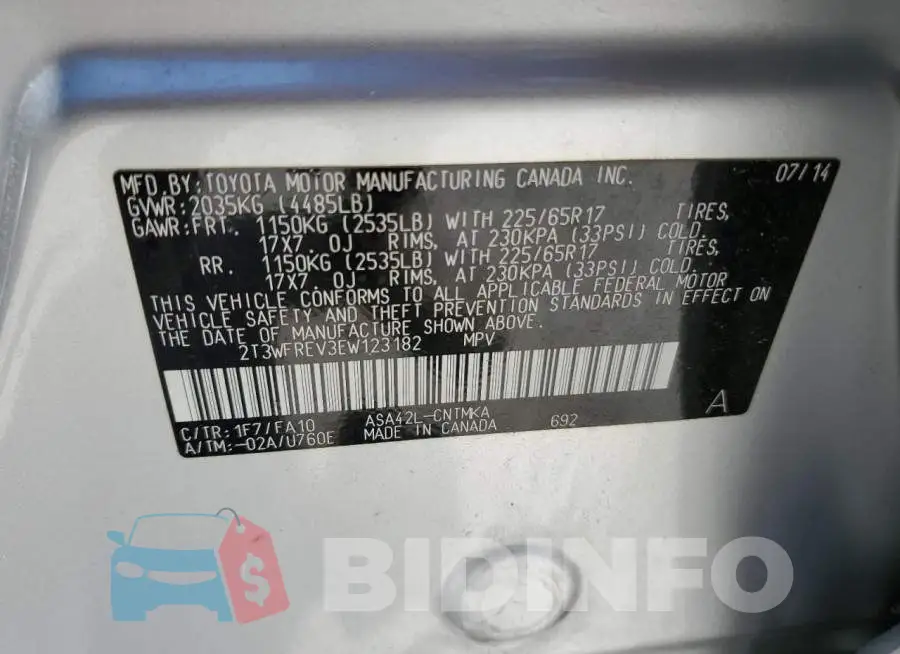 2T3WFREV3EW123182 Photo# 13