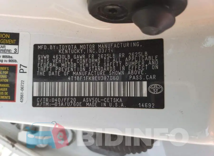 4T1BF1FK8EU387060 Photo# 12