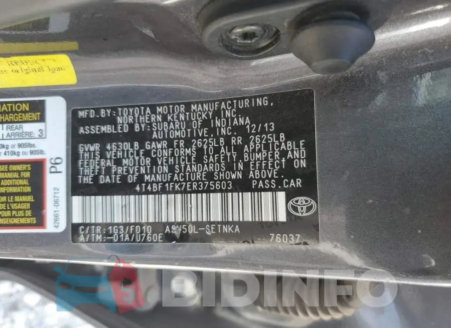 4T4BF1FK7ER375603 Photo# 12