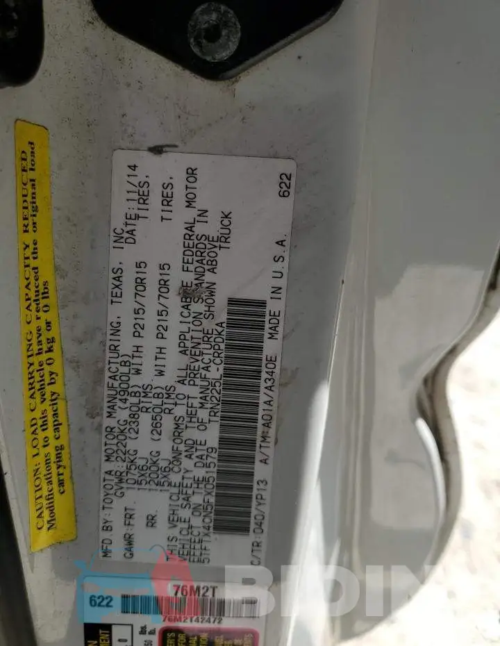 5TFTX4CN5FX051579 Photo# 13