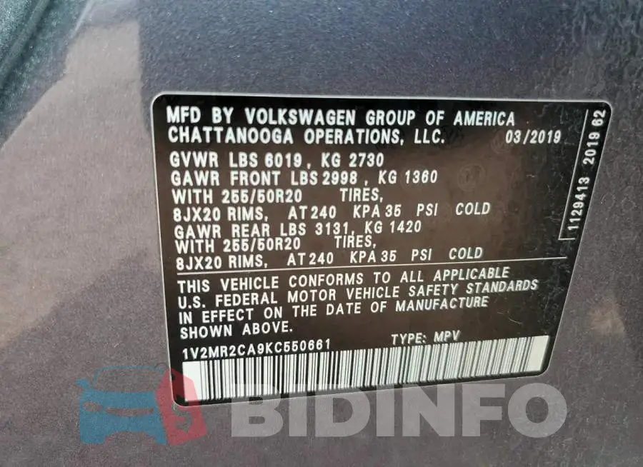 1V2MR2CA9KC550661 Photo# 13