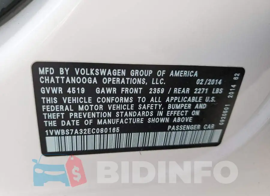 1VWBS7A32EC080165 Photo# 12