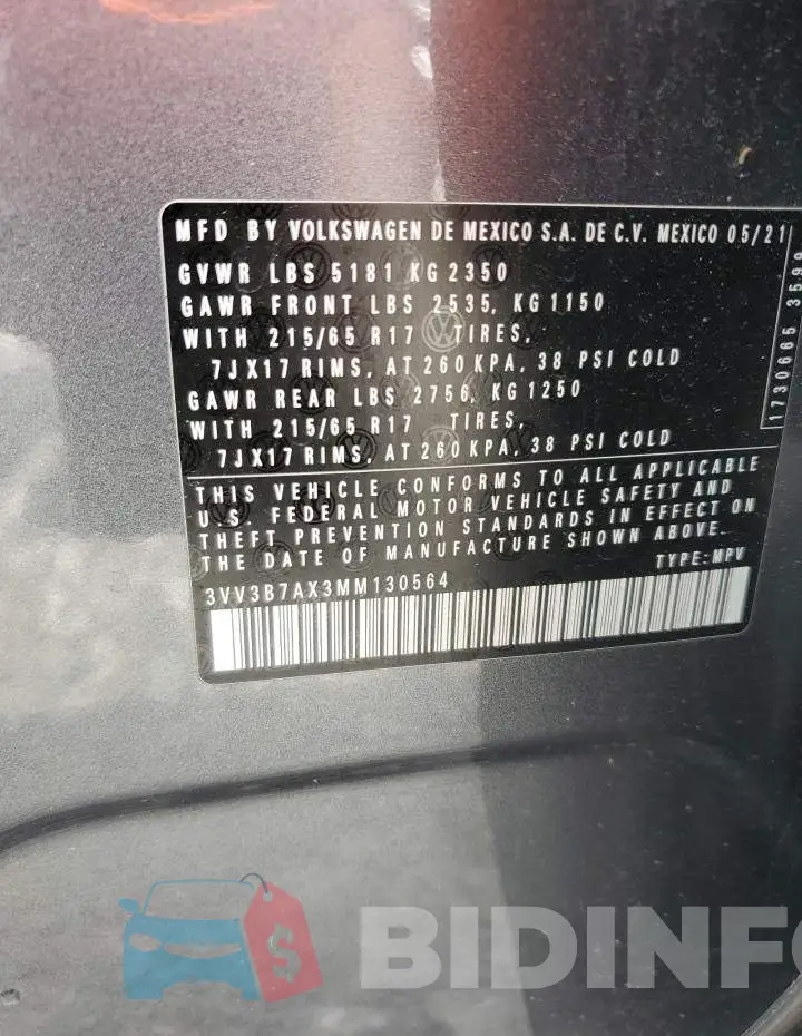 3VV3B7AX3MM130564 Photo# 13