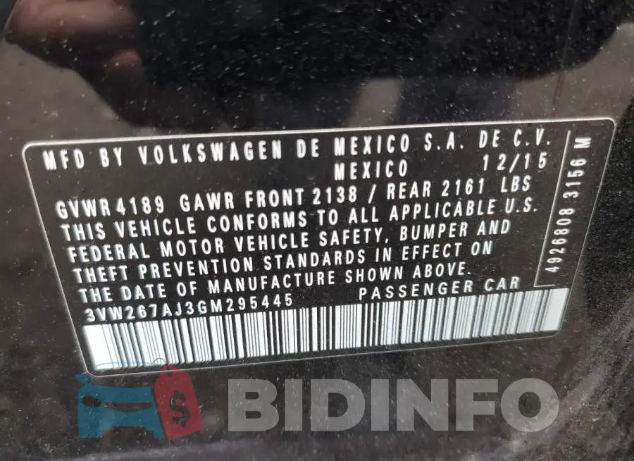 3VW267AJ3GM295445 Photo# 12