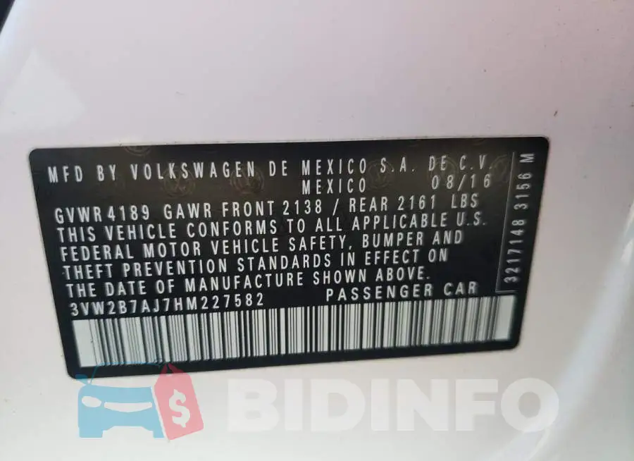 3VW2B7AJ7HM227582 Photo# 12