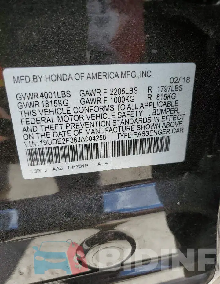 19UDE2F36JA004258 Photo# 12