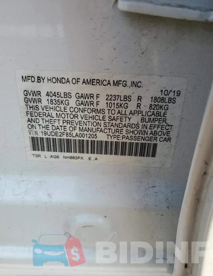 19UDE2F85LA001205 Photo# 12
